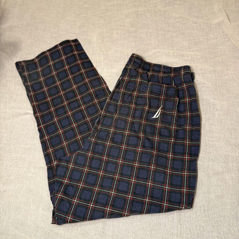 Nautica Plaid Pajama Pants Men’s Large Cotton Sleep Lounge Navy